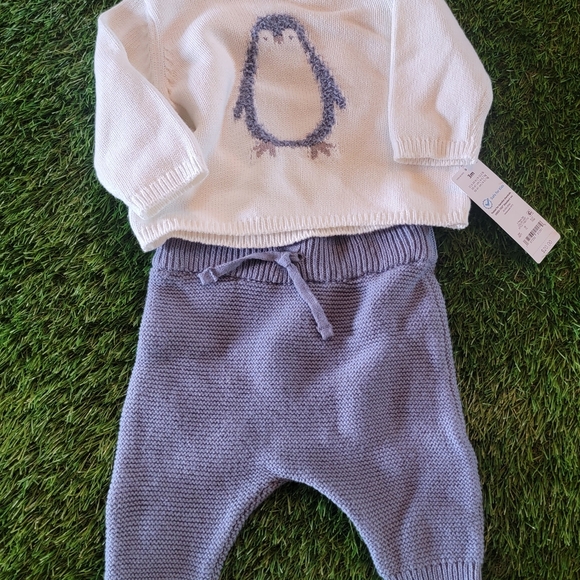 Carter's 3 Month Cream and Gray SWEATER Baby Boy Penguin Set - Picture 2 of 4